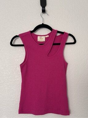 Anthropologie Maeve Ribbed Cutout Tank Top in Pink Size Small